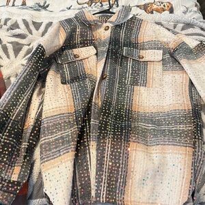 Plaid Jacket with sequin Accents